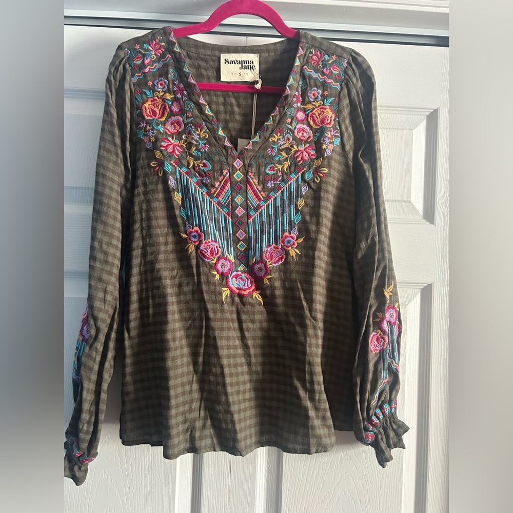 Savanna Jane Colorful Embroidered Blouse